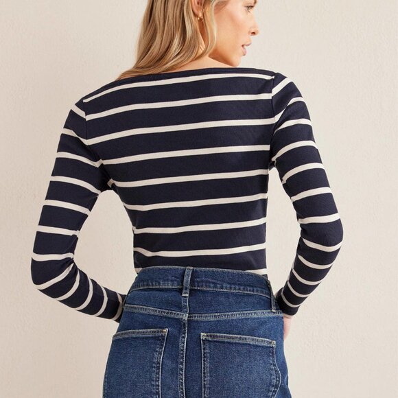 COPY - Boden Henley Ribbed Top Women's Us 10 / Uk 14 Navy ivory, like new! - Picture 4 of 5